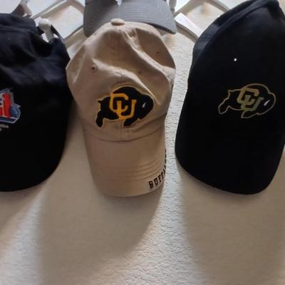 6 Sports Team Baseball Caps with wooden holder