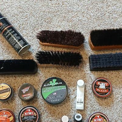 Large Lot of Shoe Polish, Cleaners & Brushes