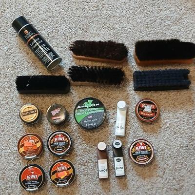 Large Lot of Shoe Polish, Cleaners & Brushes