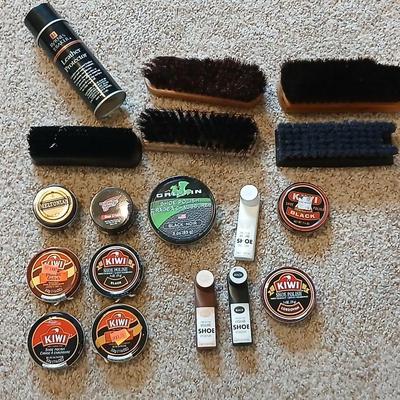 Large Lot of Shoe Polish, Cleaners & Brushes
