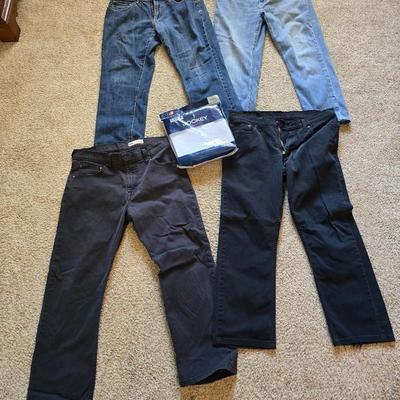 Men’s Jeans Lot – 4 Pairs + New Jockey V Neck T's (Size 36x32)