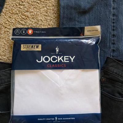 Men’s Jeans Lot – 4 Pairs + New Jockey V Neck T's (Size 36x32)