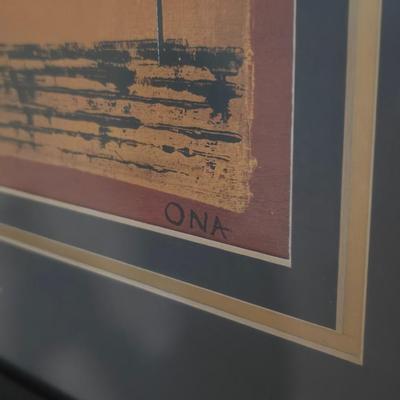 Framed Abstract Art Print Signed "ONA" Fourmi Rouge II