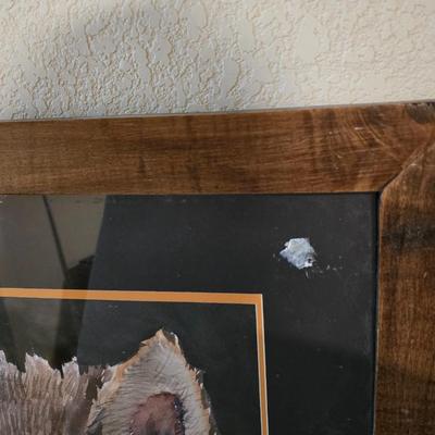 Framed Wolf Portrait & Large Wall Clock (2-Piece Lot)