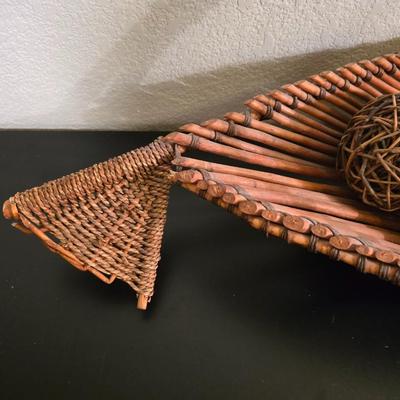 Signed Fall Foliage Aspen Print & Wicker Fish Basket Decor