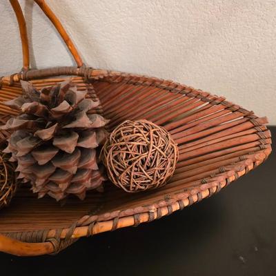 Signed Fall Foliage Aspen Print & Wicker Fish Basket Decor