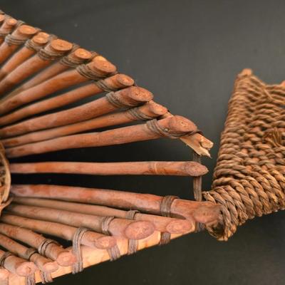 Signed Fall Foliage Aspen Print & Wicker Fish Basket Decor