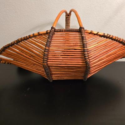 Signed Fall Foliage Aspen Print & Wicker Fish Basket Decor