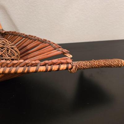 Signed Fall Foliage Aspen Print & Wicker Fish Basket Decor