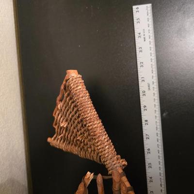 Signed Fall Foliage Aspen Print & Wicker Fish Basket Decor