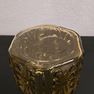 Vintage Amber Glass Pitcher & Lidded Jar Set - Hobnail & Pressed Glass Decor!