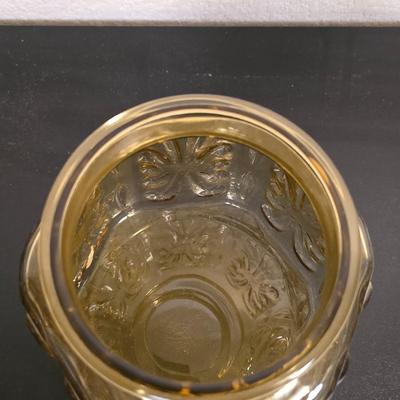 Vintage Amber Glass Pitcher & Lidded Jar Set - Hobnail & Pressed Glass Decor!