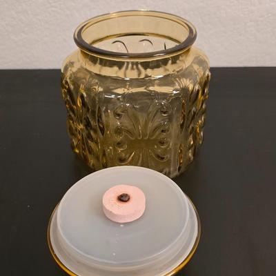 Vintage Amber Glass Pitcher & Lidded Jar Set - Hobnail & Pressed Glass Decor!