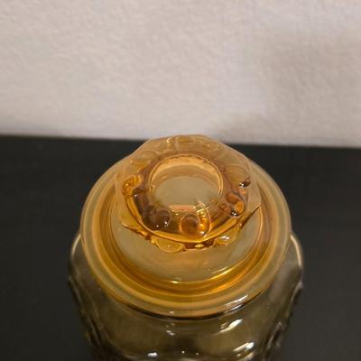 Vintage Amber Glass Pitcher & Lidded Jar Set - Hobnail & Pressed Glass Decor!