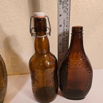 3 Vintage Amber Glass Bottles