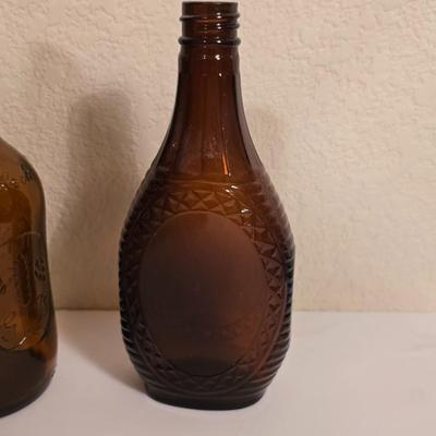 3 Vintage Amber Glass Bottles
