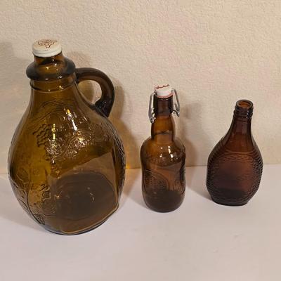 3 Vintage Amber Glass Bottles