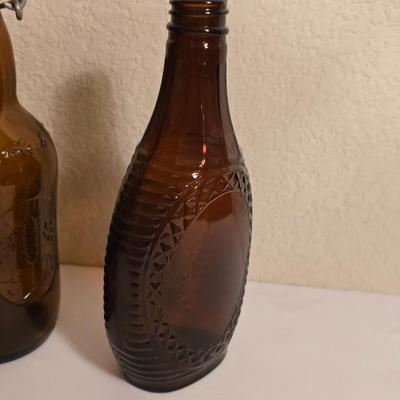 3 Vintage Amber Glass Bottles
