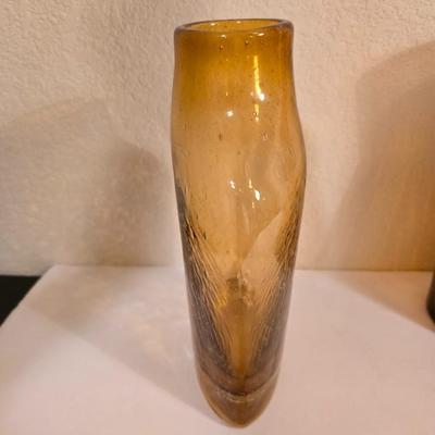 2 Amber Art Glass Vases