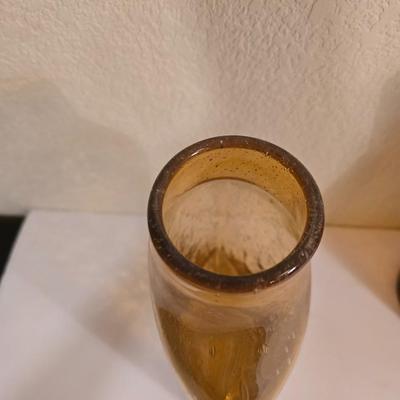 2 Amber Art Glass Vases