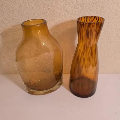2 Amber Art Glass Vases