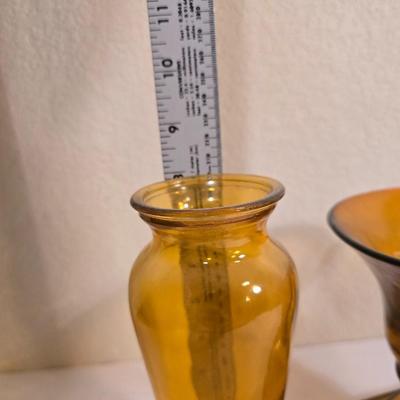 2 Amber Glass Vases – Vintage Style
