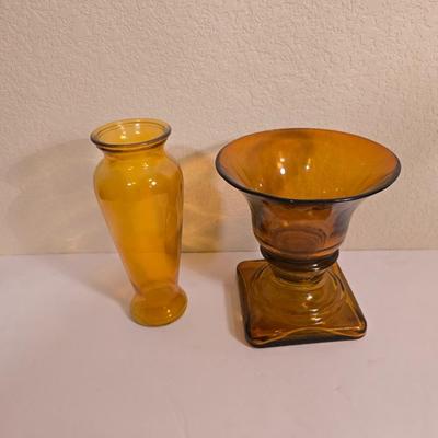 2 Amber Glass Vases – Vintage Style