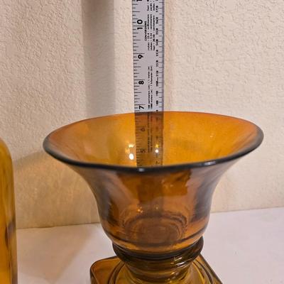 2 Amber Glass Vases – Vintage Style