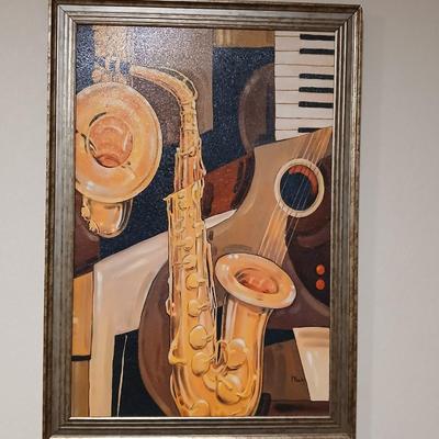 Framed Musical Instrument Still Life – Signed P. Buck