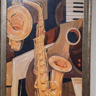 Framed Musical Instrument Still Life – Signed P. Buck