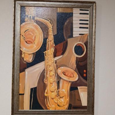 Framed Musical Instrument Still Life – Signed P. Buck