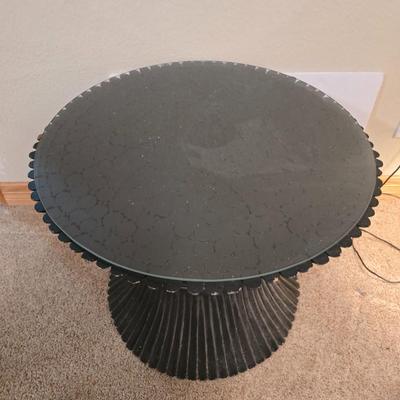 Decorative Black or dark blue Pedestal Side Table with Glass Top & 24" Table Lamp