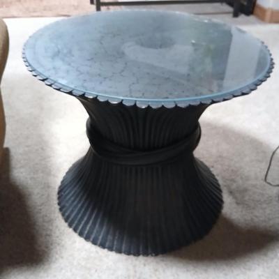 Decorative Black or dark blue Pedestal Side Table with Glass Top & 24" Table Lamp