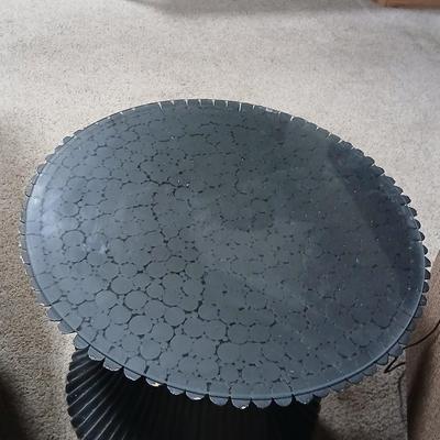 Decorative Black or dark blue Pedestal Side Table with Glass Top & 24" Table Lamp