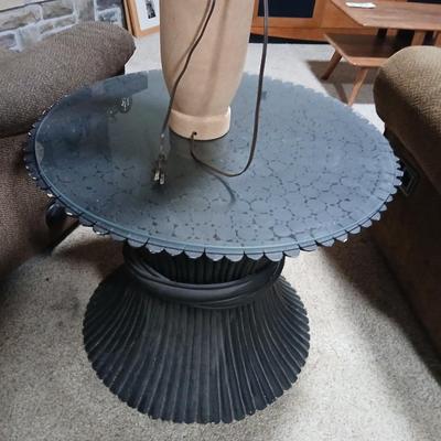 Decorative Black or dark blue Pedestal Side Table with Glass Top & 24" Table Lamp