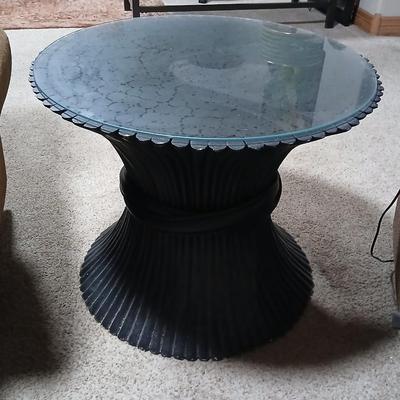 Decorative Black or dark blue Pedestal Side Table with Glass Top & 24" Table Lamp
