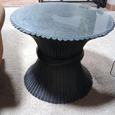 Decorative Black or dark blue Pedestal Side Table with Glass Top & 24" Table Lamp