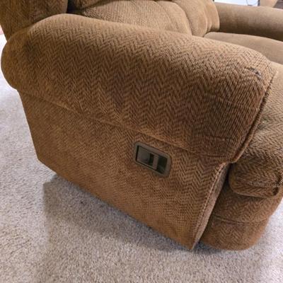 Brown Herringbone Upholstered Loveseat Recliner – Needs Repair