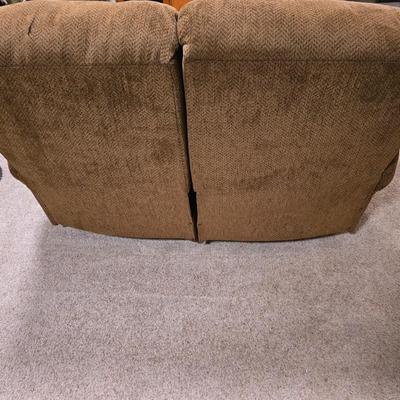 Brown Herringbone Upholstered Loveseat Recliner – Needs Repair