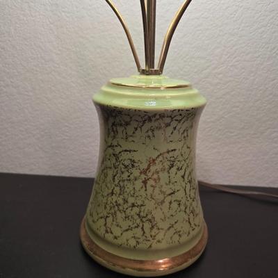 Fabulous eye-catching Mid-Century Modern Atomic era Table Lamp – Green Ceramic & Gold Wire Frame