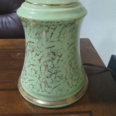 Fabulous eye-catching Mid-Century Modern Atomic era Table Lamp – Green Ceramic & Gold Wire Frame