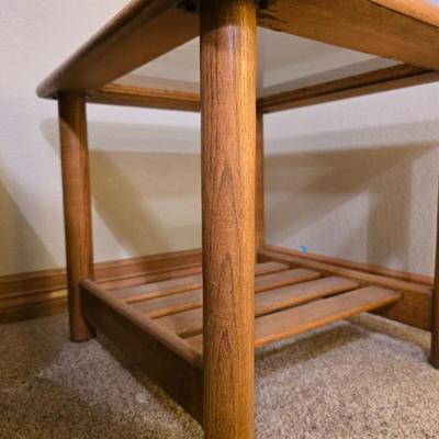 Oak & Glass Side Table with Black Iron Lamp