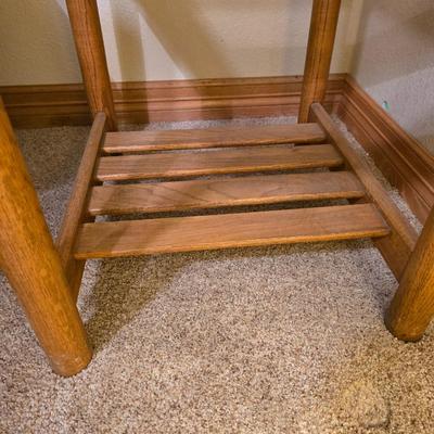 Oak & Glass Side Table with Black Iron Lamp