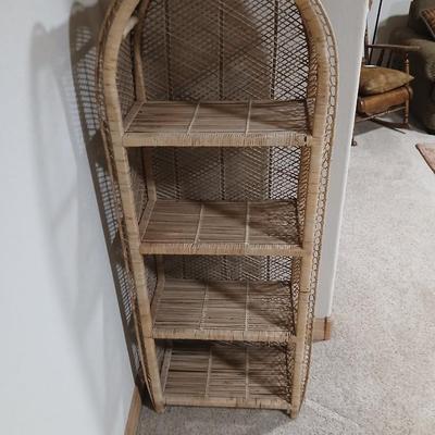 Vintage Wicker and Rattan Shelf – 59" Tall