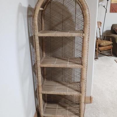Vintage Wicker and Rattan Shelf – 59" Tall