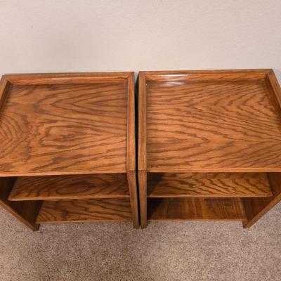 Pair of Oak Nightstands with Shelves