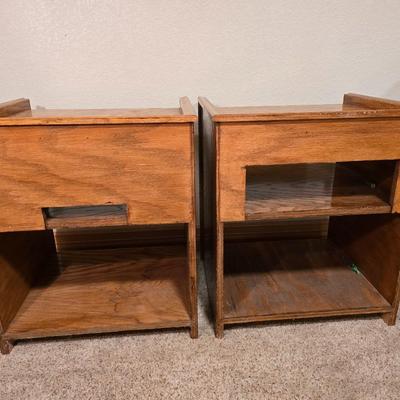 Pair of Oak Nightstands with Shelves
