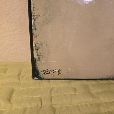 Black Metal Lamp with Green Shade + Abstract Wall Art