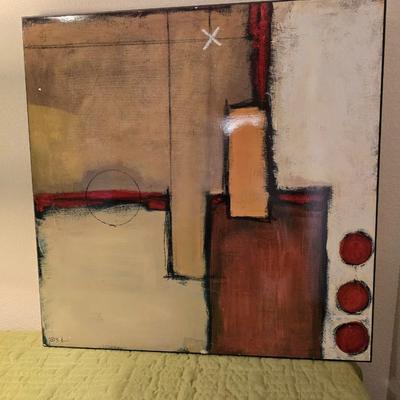 Black Metal Lamp with Green Shade + Abstract Wall Art