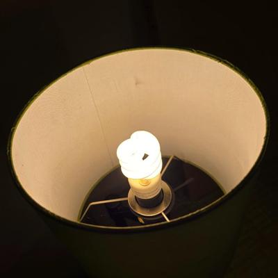 Black Metal Lamp with Green Shade + Abstract Wall Art